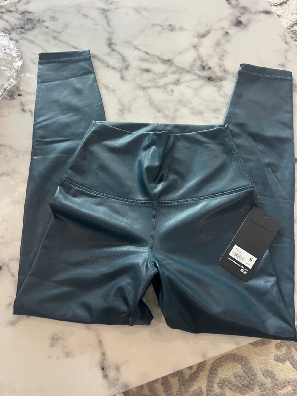 High-Waist Shiny Teal Leggings